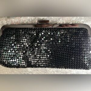 Vintage Whiting & Davis “Look” Beaded Evening Black Bag. Black metal chain.